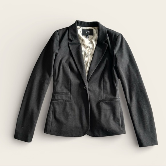 Chic By Jacob Petite Small Black Fitted Blazer Polka Dot Lining Office Siren 90s - Picture 4 of 10